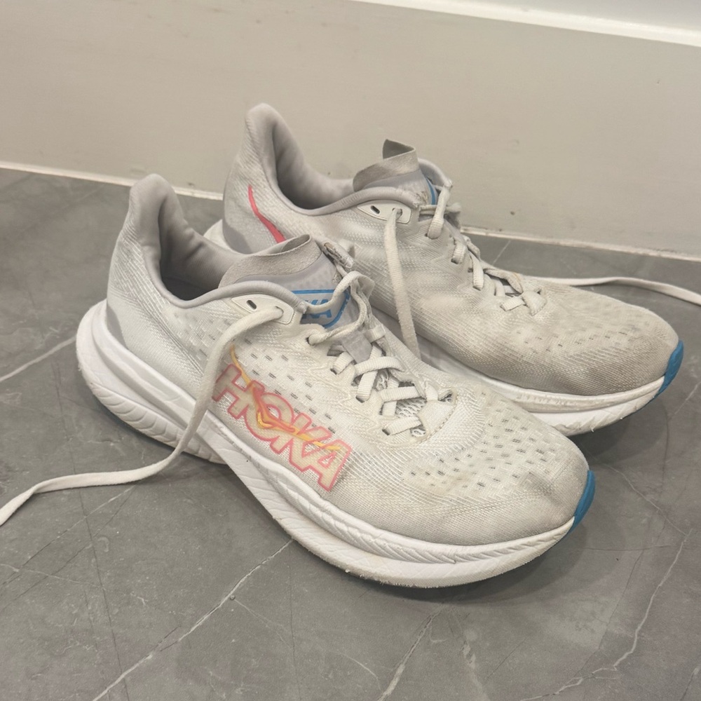 Hoka White and Pink Athletic Shoes